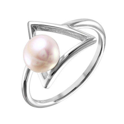 Sterling Silver Rhodium Plated Open Triangle Fresh Water Pearl Ring