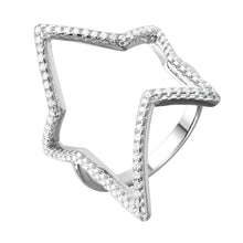 Load image into Gallery viewer, Sterling Silver Rhodium Plated Wide Open Star Shaped Ring With CZ Stones