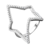 Sterling Silver Rhodium Plated Wide Open Star Shaped Ring With CZ Stones