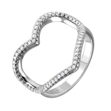 Load image into Gallery viewer, Sterling Silver Rhodium Plated Wide Open Heart Shaped Ring With CZ Stones