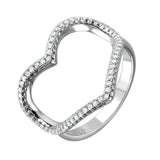 Sterling Silver Rhodium Plated Wide Open Heart Shaped Ring With CZ Stones