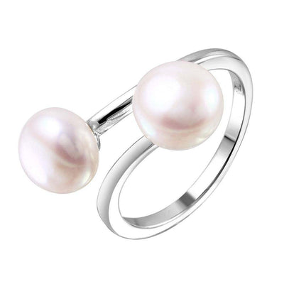 Sterling Silver Rhodium Plated Open Double Fresh Water Pearl Ring