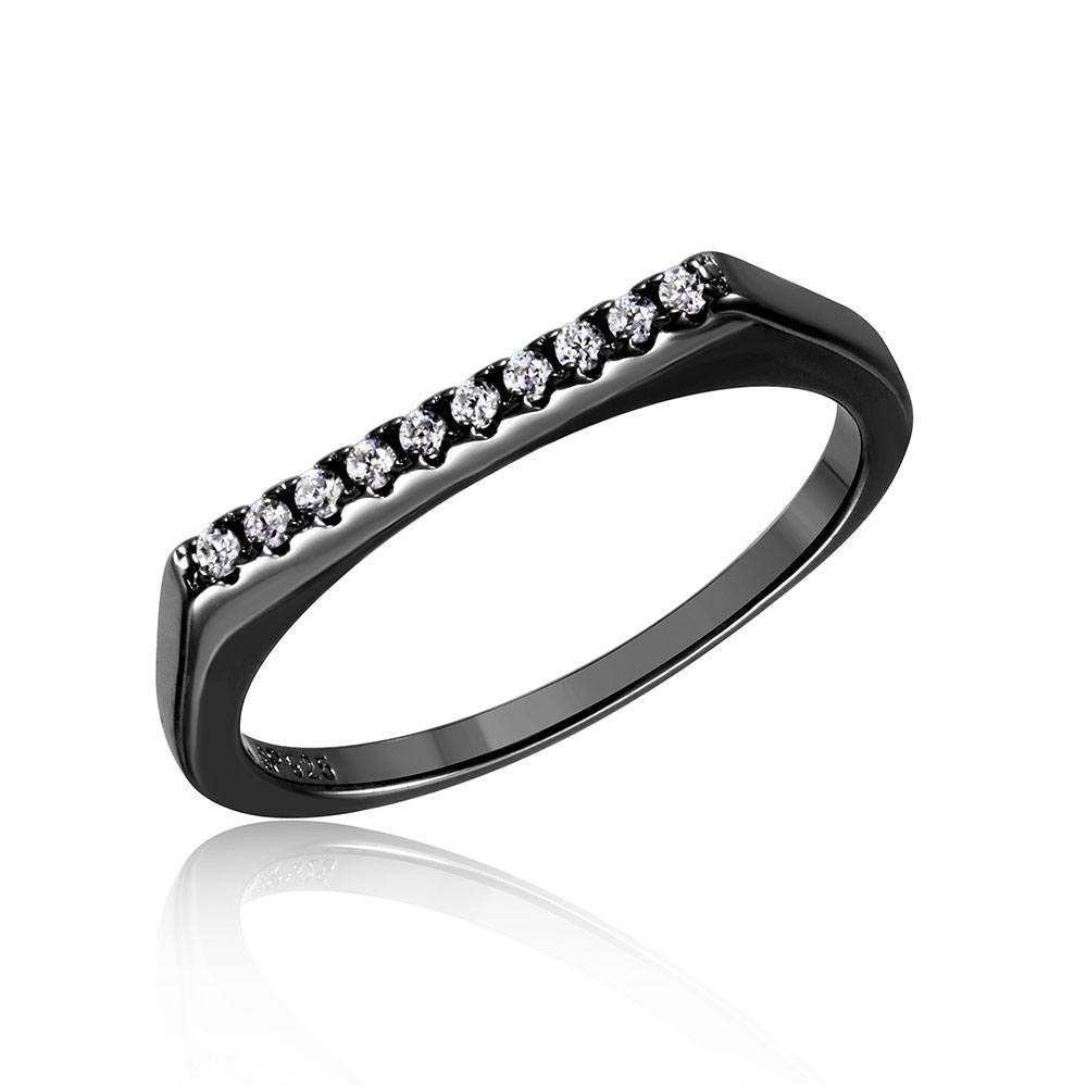 Sterling Silver Black Rhodium Plated Stackable Flat Top Eternity Ring With CZ RingsAnd Thickness 2.1mm