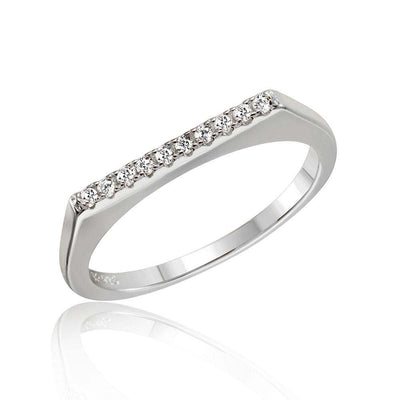 Sterling Silver Rhodium Plated  Stackable Flat Top Eternity Ring With CZ StoneAnd Thickness 2.1mm