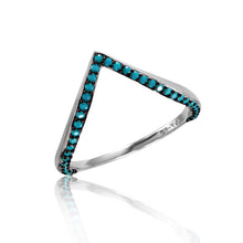Load image into Gallery viewer, Sterling Silver Rhodium Plated V Ring With Synthetic Turquoise Stones