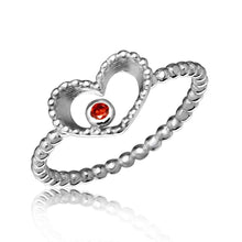 Load image into Gallery viewer, Sterling Silver Rhodium Plated Open Heart Ring With Red CZ