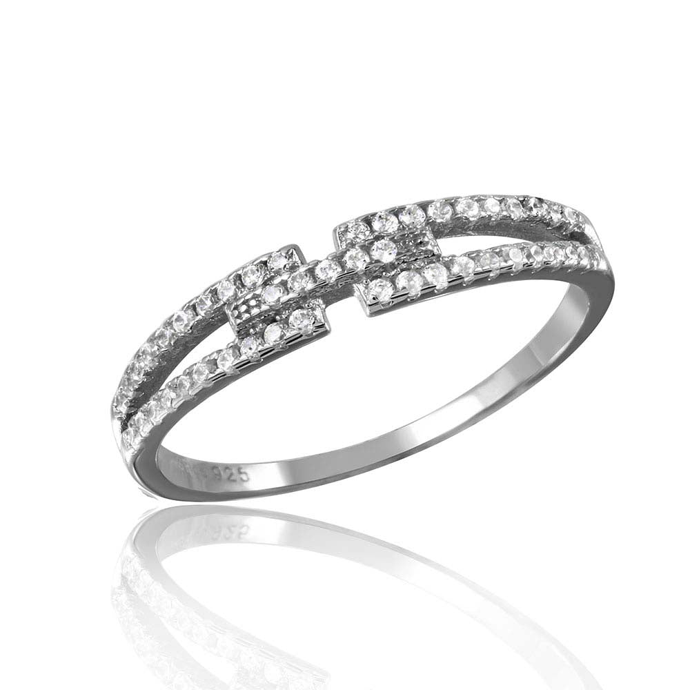 Sterling Silver Rhodium Plated Open Shank Cz Ring