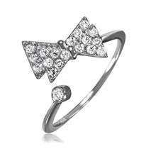 Load image into Gallery viewer, Sterling Silver Rhodium Plated Bow Shaped Ring With CZ Stones