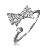 Sterling Silver Rhodium Plated Bow Shaped Ring With CZ Stones