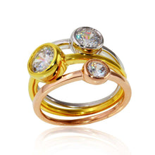 Load image into Gallery viewer, Sterling Silver Tri Color Plated Stackable Trio Round CZ Ring