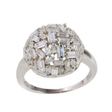 Sterling Silver Rhodium Plated Half Sphere Ring With Rectangle CZ
