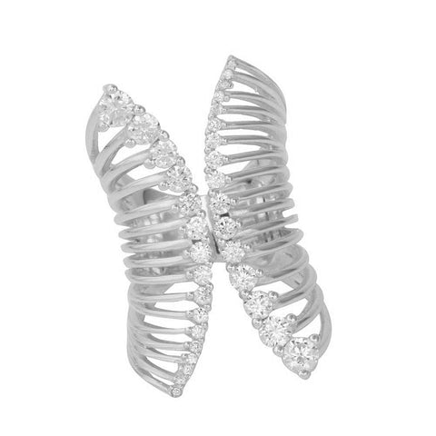 Sterling Silver Rhodium Plated Adjustable Spiral Ring With Clear Journey CZAnd Width 4mmAnd Thickness 1mm