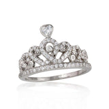 Sterling Silver Rhodium Plated Tiara Shaped Ring With CZ Stones