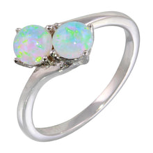 Load image into Gallery viewer, Sterling Silver Rhodium Plated Twin CZ Opal Ring