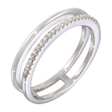 Sterling Silver Rhodium Plated Two Row Ring With CZ