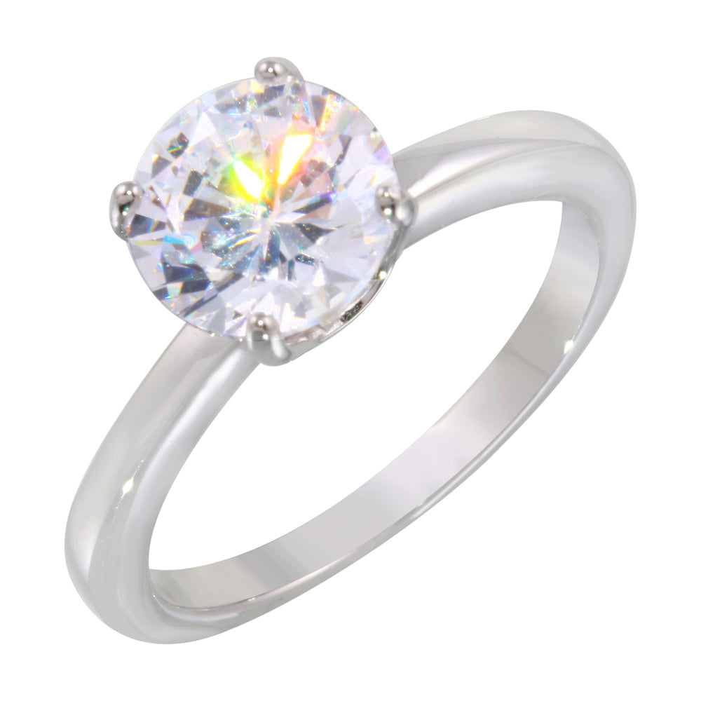 Sterling Silver Rhodium Plated Round Solitaire CZ Ring
