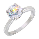 Sterling Silver Rhodium Plated Round Solitaire CZ Ring