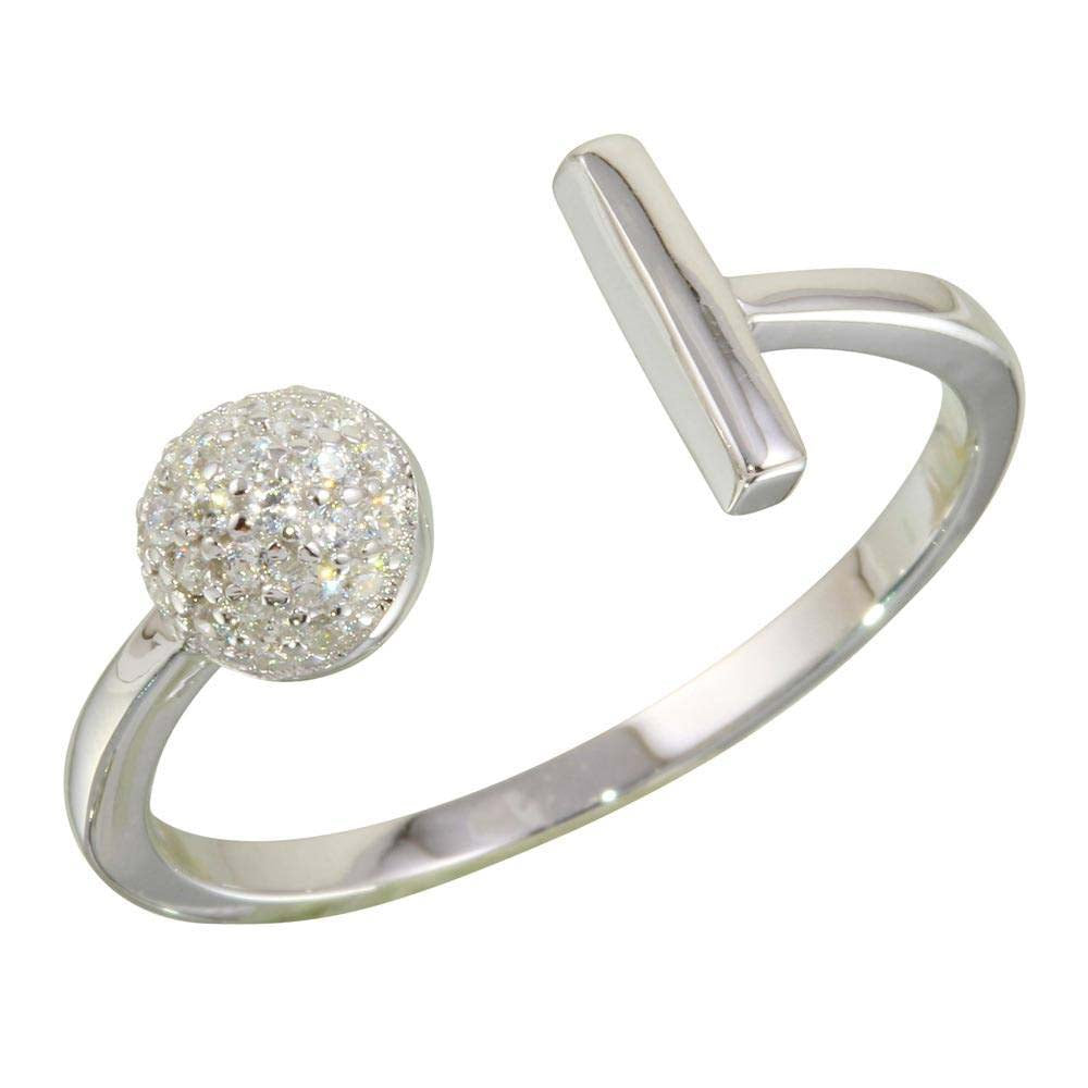 Sterling Silver Rhodium Plated Open Bar And Half Circle Ring With CZ Stones