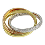 Sterling Silver Tri Color Ring Set With CZ