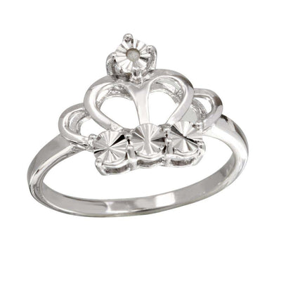 Sterling Silver Rhodium Plated Diamond Cut Crown Shaped Ring