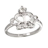 Sterling Silver Rhodium Plated Diamond Cut Crown Shaped Ring