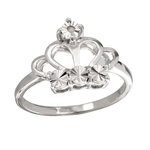 Sterling Silver Rhodium Plated Diamond Cut Crown Shaped Ring