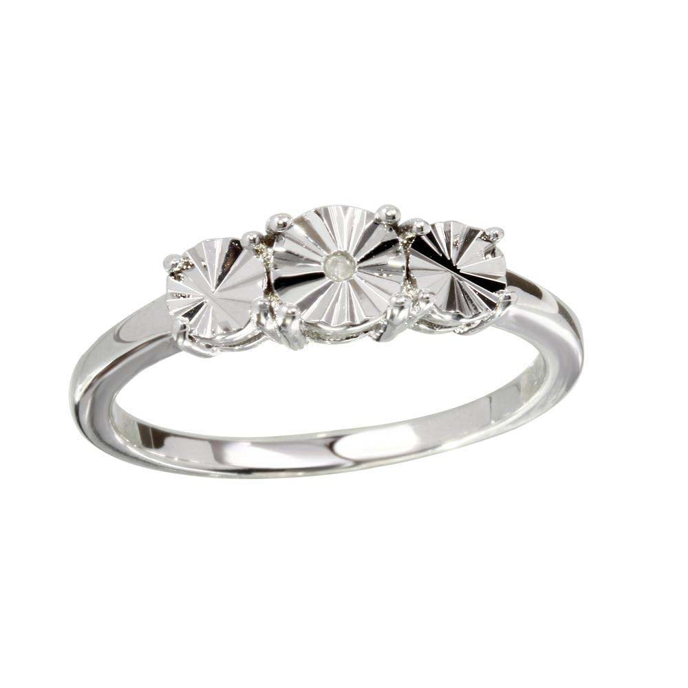 Sterling Silver Rhodium Plated Round Diamond Cut Past Present Future Ring