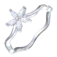 Load image into Gallery viewer, Sterling Silver Rhodium Plated Wavy 5 Petal Flower Shaped Ring With CZ Stones