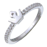 Sterling Silver Rhodium Plated Mini Crown Shaped Ring With CZ Stones