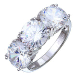 Sterling Silver Rhodium Plated 3 CZ Stone Ring