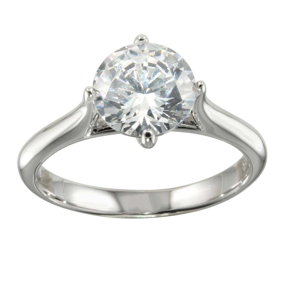 Sterling Silver Rhodium Plated Round Shaped Ring With CZ Stones