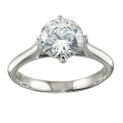 Sterling Silver Rhodium Plated Round Shaped Ring With CZ Stones