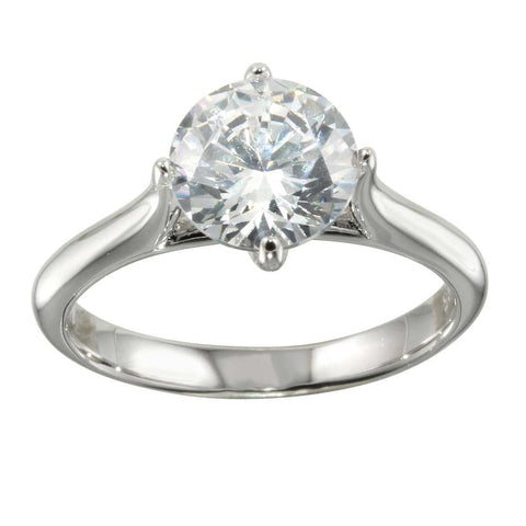 Sterling Silver Rhodium Plated Round Shaped Ring With CZ Stones