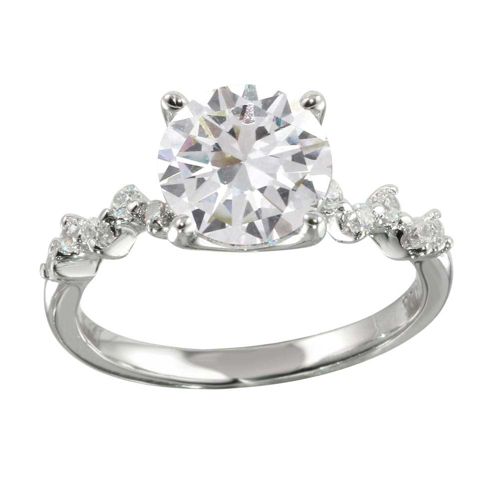 Sterling Silver Rhodium Plated Round Shaped Ladies Ring With CZ Stones