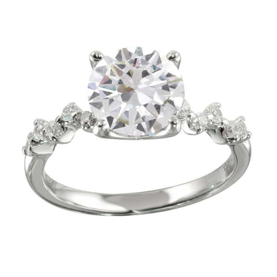Sterling Silver Rhodium Plated Round Shaped Ladies Ring With CZ Stones