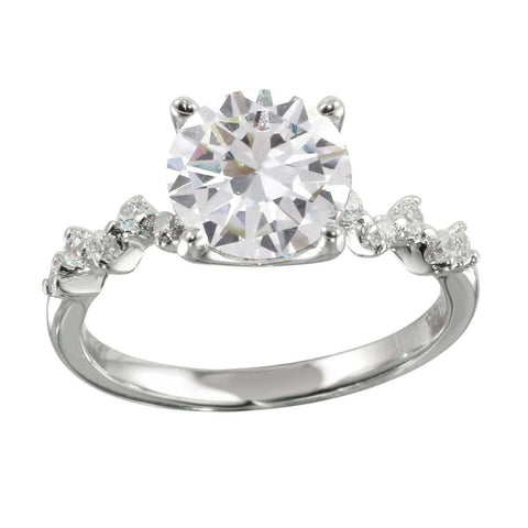 Sterling Silver Rhodium Plated Round Shaped Ladies Ring With CZ Stones
