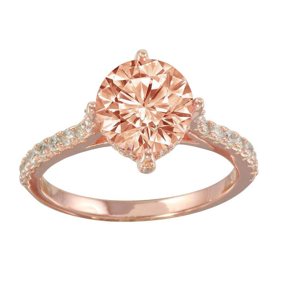 Sterling Silver Rose Gold Plated Entangling Shaped Ring With Pink And Clear Cz Stones