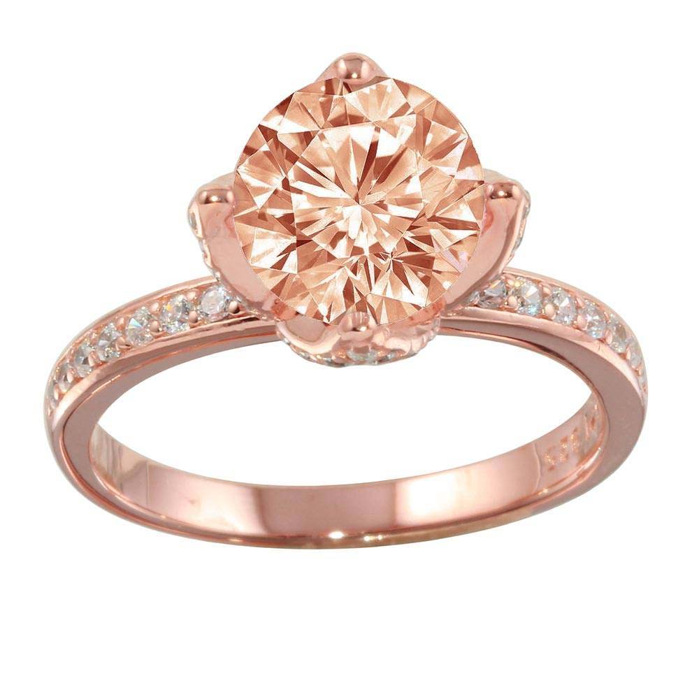 Sterling Silver Rose Gold Plated Round Shaped Ring With Cz Stones