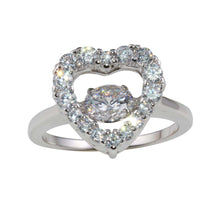 Load image into Gallery viewer, Sterling Silver Rhodium Plated Heart-Shaped Dancing CZ Ring