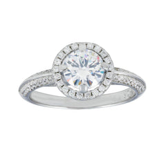 Sterling Silver Rhodium Plated Halo CZ Bridal Ring