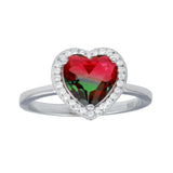 Sterling Silver Rhodium Plated Heart Green to Red Gradient CZ Ring