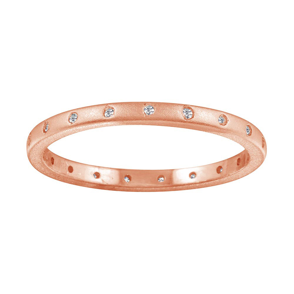 Sterling Silver Matte Finish Rose Gold Plated CZ Eternity Ring