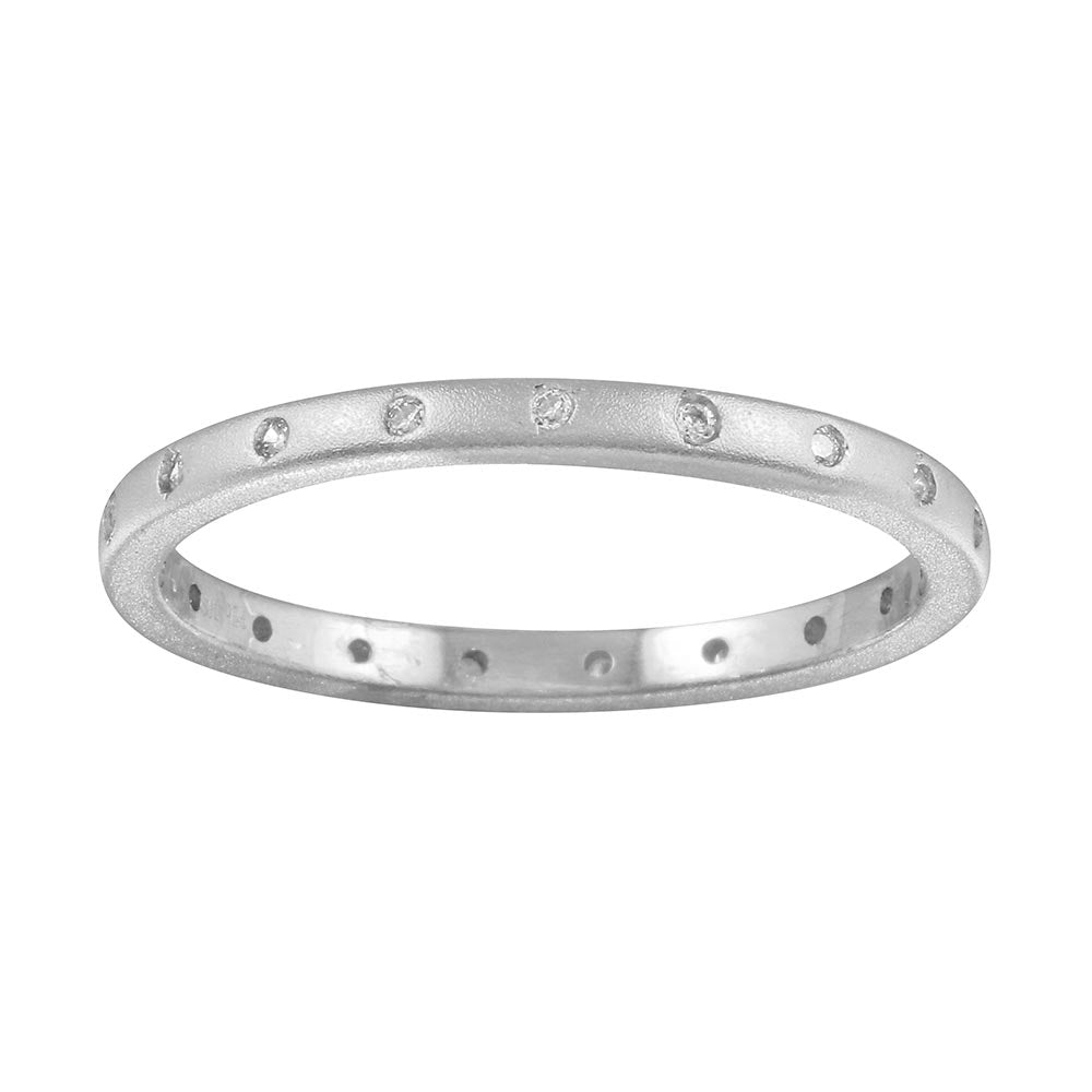 Sterling Silver Matte Finish Rhodium Plated CZ Eternity Ring