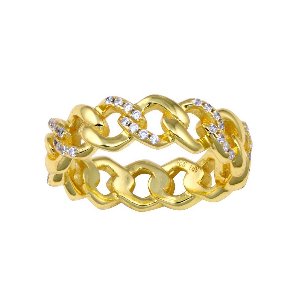 Sterling Silver Gold Plated Curb Design Link Ring-5.8mm