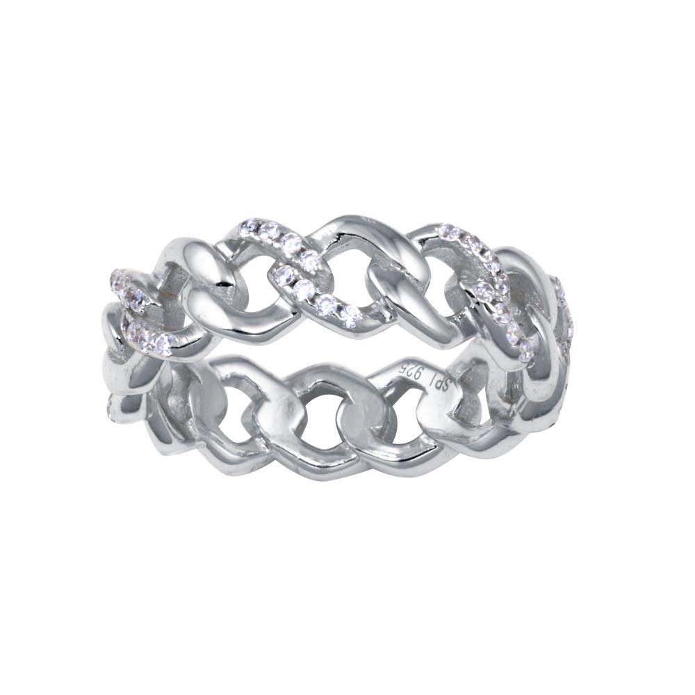 Sterling Silver Rhodium Plated Curb Design Link Ring-5.8mm