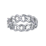 Sterling Silver Rhodium Plated Curb Design Link Ring-5.8mm