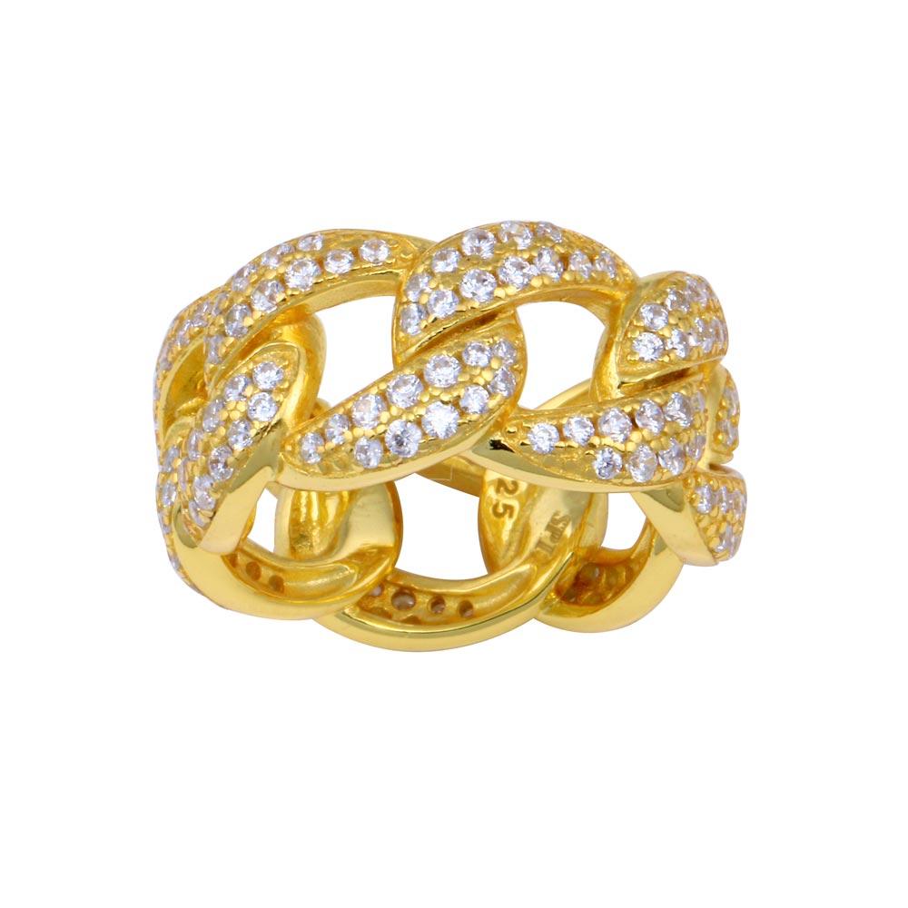 Sterling Silver Gold Plated Curb Design Link Ring-9.8mm