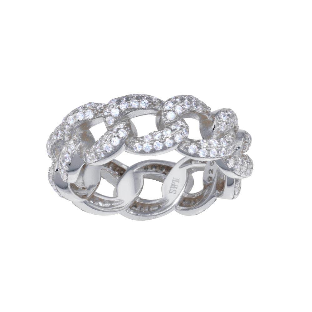 Sterling Silver Rhodium Plated Curb Design Link Ring