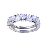 Sterling Silver Rhodium Plated Two Bar Multi Heart CZ Ring