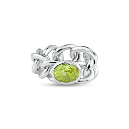 Sterling Silver Rhodium Plated Chain Yellow CZ Ring